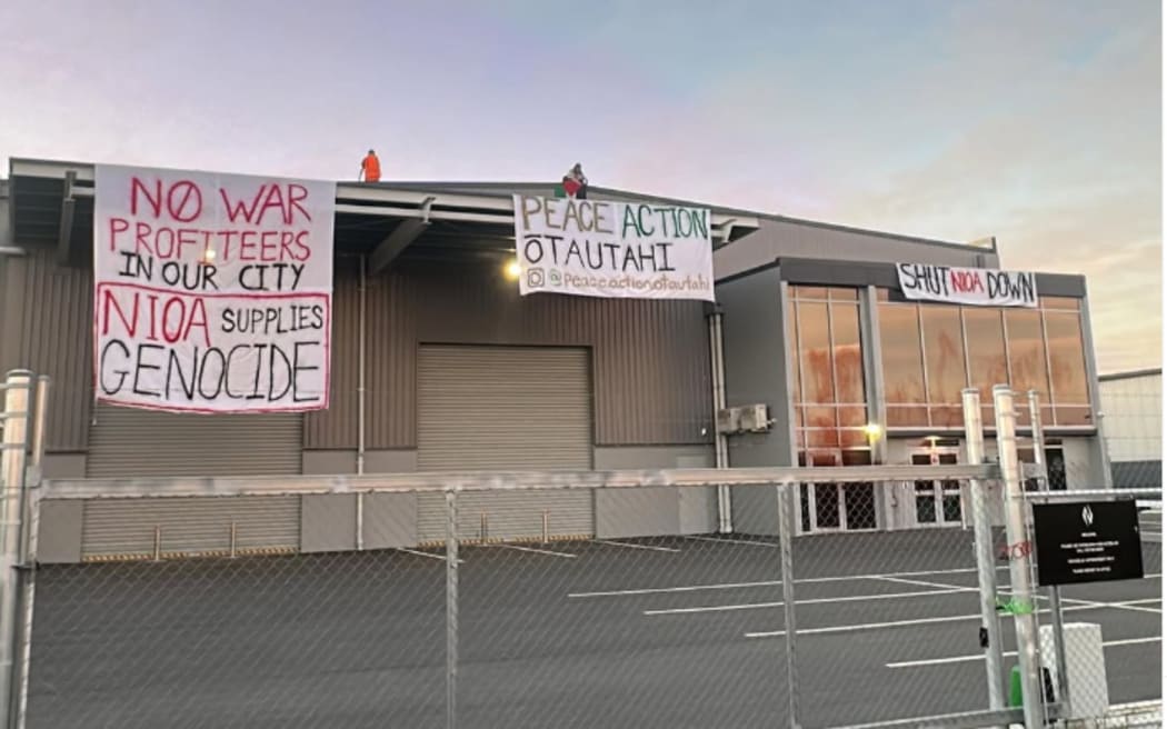 Protest banners in Rolleston.