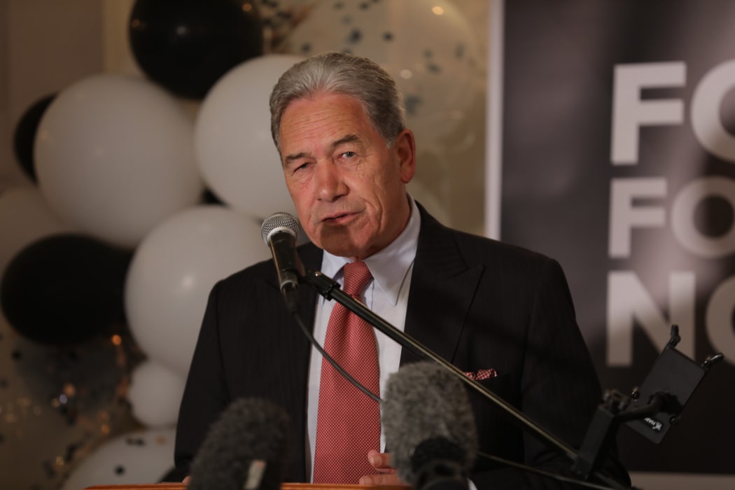 New Zealand First leader Winston Peters speaking to supporters at the party's headquarters at Russell.