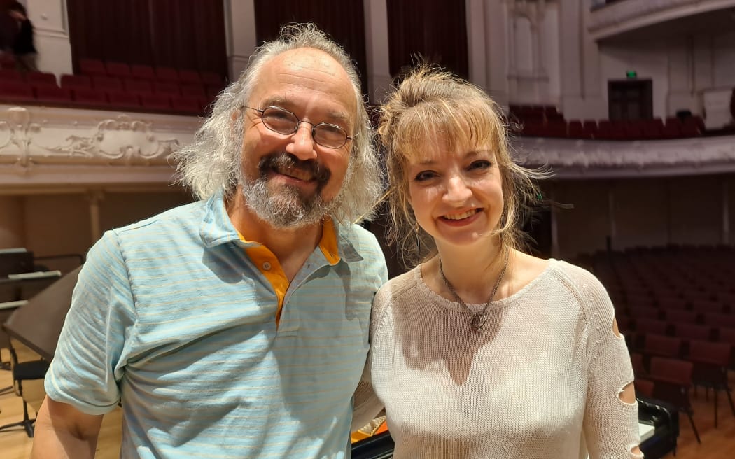 Conductor Carlos Kalmar and pianist Lise de la Salle in the Auckland Town Hall
