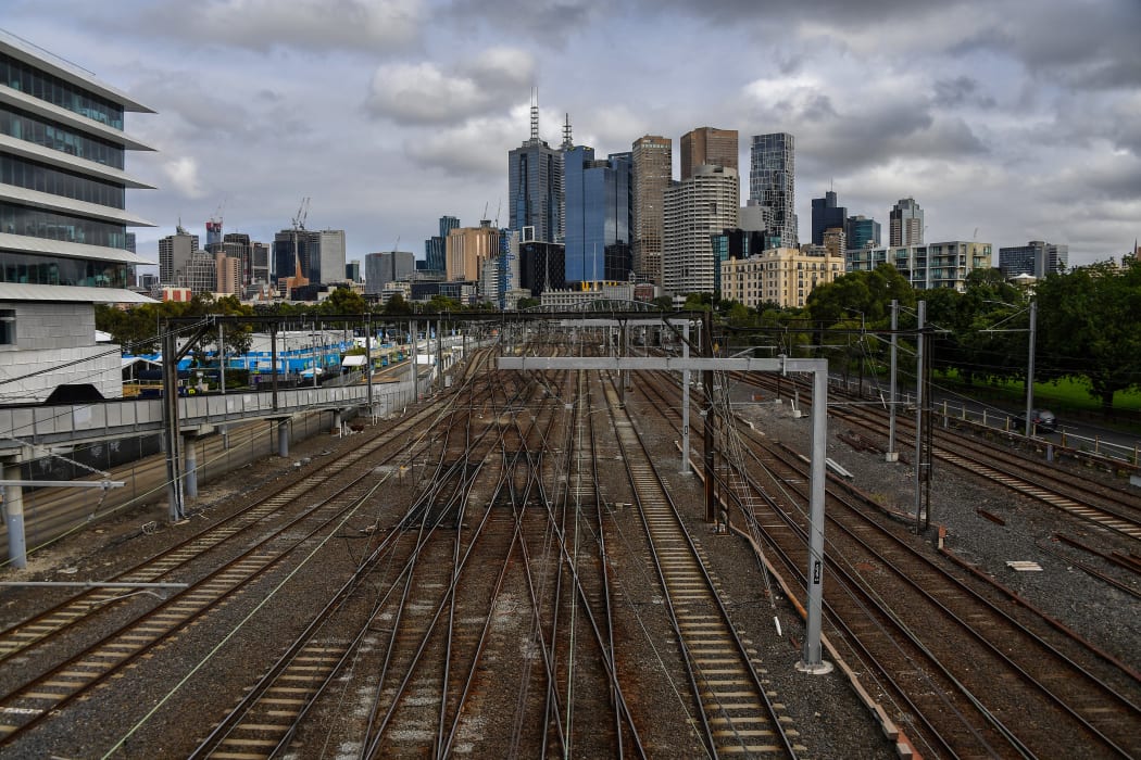 A general view shows train tracks next to Melbourne Park on day six of the Australian Open tennis tournament in Melbourne on 13 February