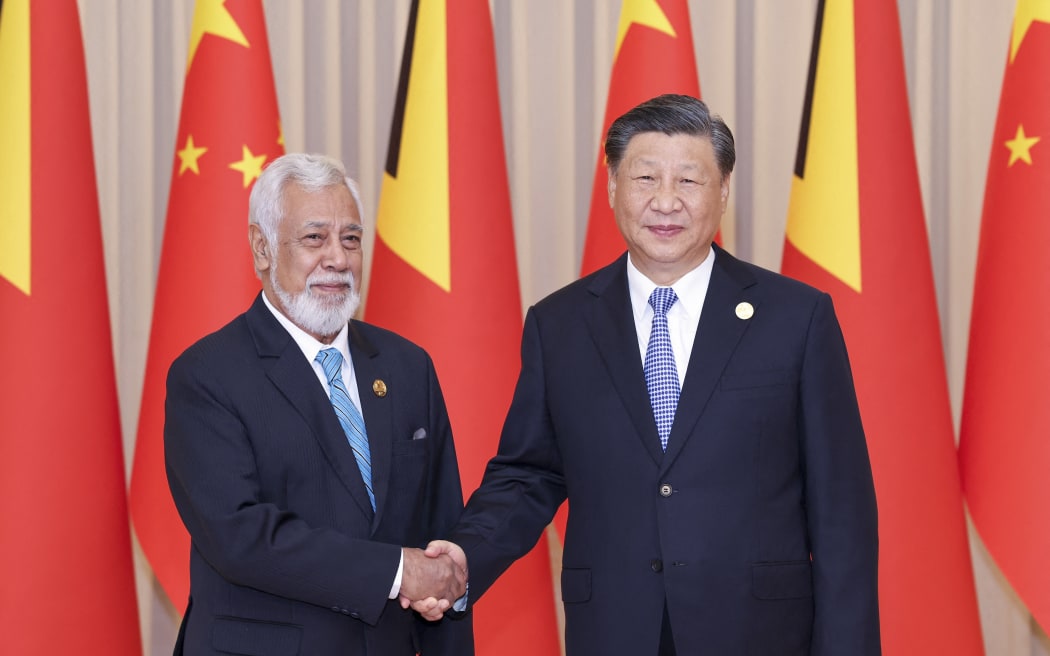(230923) -- HANGZHOU, Sept. 23, 2023 (Xinhua) -- Chinese President Xi Jinping meets with Prime Minister Xanana Gusmao of Timor-Leste in Hangzhou, capital city of east China's Zhejiang Province, Sept. 23, 2023. (Xinhua/Liu Bin) (Photo by LIU BIN / XINHUA / Xinhua via AFP)