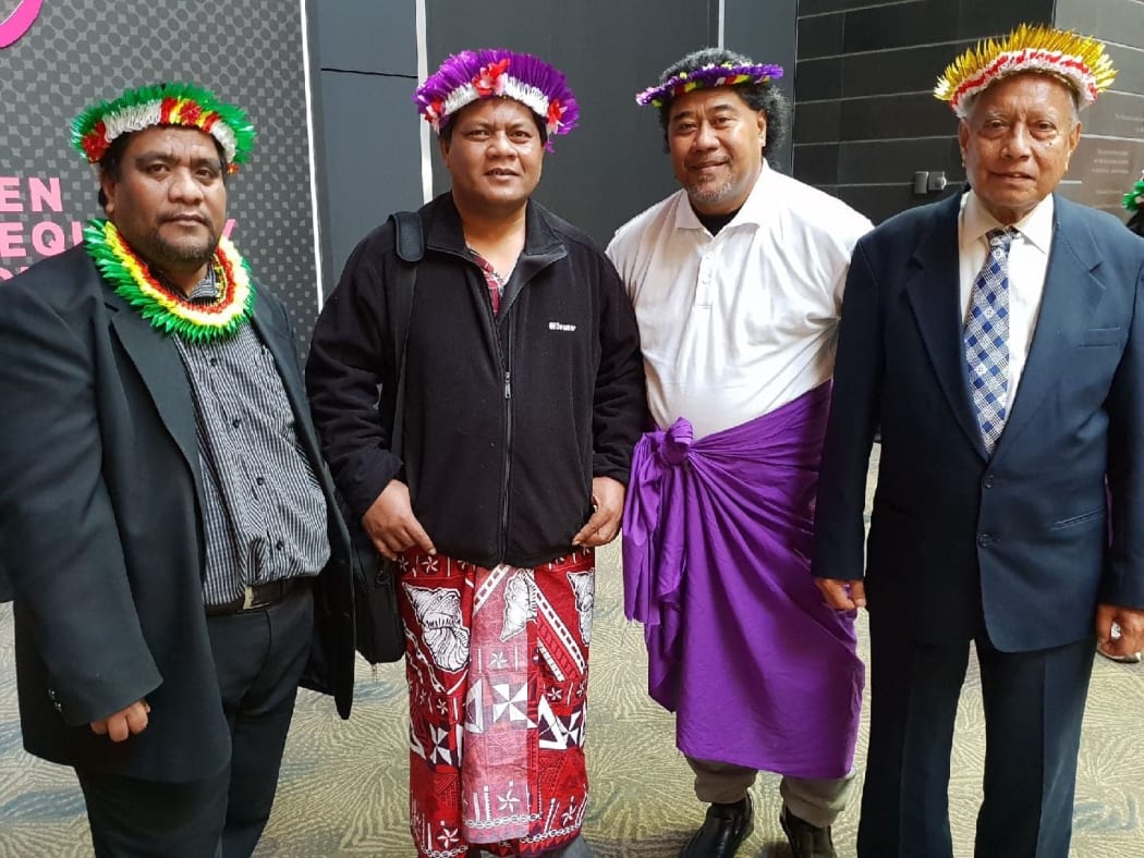 I-Kiribati community leaders gather at the Auckland Museum. Charles Enoka Kiata (Far left)