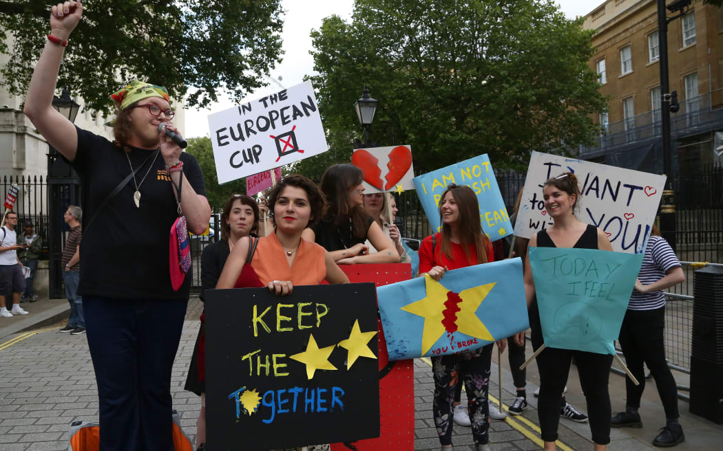 Protestors outside Downing Street after Britain voted to leave the EU.
