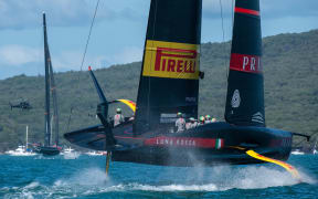 Luna Rossa Prada Pirelli Team and INEOS Team UK entering the start box. Race one of the Prada Cup Finals. Saturday 113h of February 2021. Copyright photo: Chris Cameron / www.photosport.co.nz