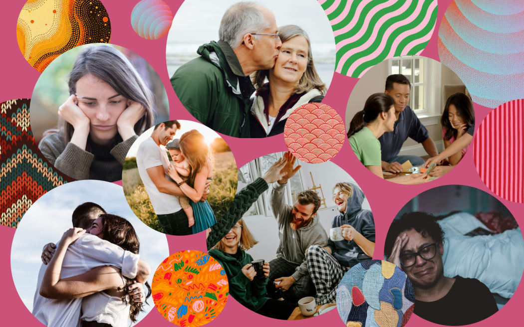 A collage made of bubbles with images and patterns inside them.