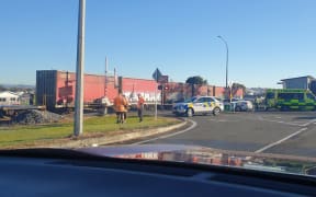 A cyclist was hit by a train in central Napier on Thursday morning, at the corner of  Marine Parade and Ellison St.