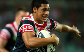 The Roosters fullback Roger Tuivasa-Scheck in action.