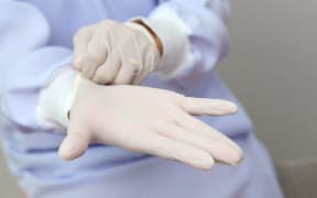 Hands medical glove prepare for operation
