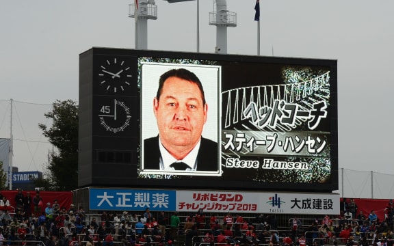 Coach Steve Hansen on the big screen. Japan - New Zealand All Blacks. Test match rugby union. Tokyo, Japan. Saturday 2 November 2013.