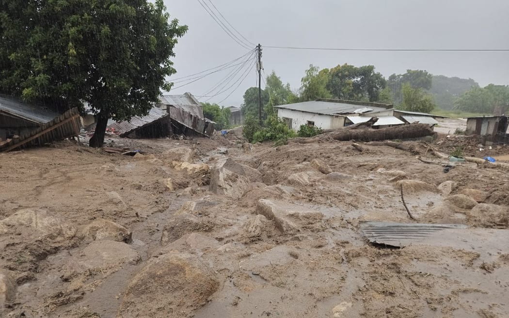 A general view of flood water in Malawi's Blantyre on 14 March, 2023, caused by heavy rains following cyclone Freddy's landfall.