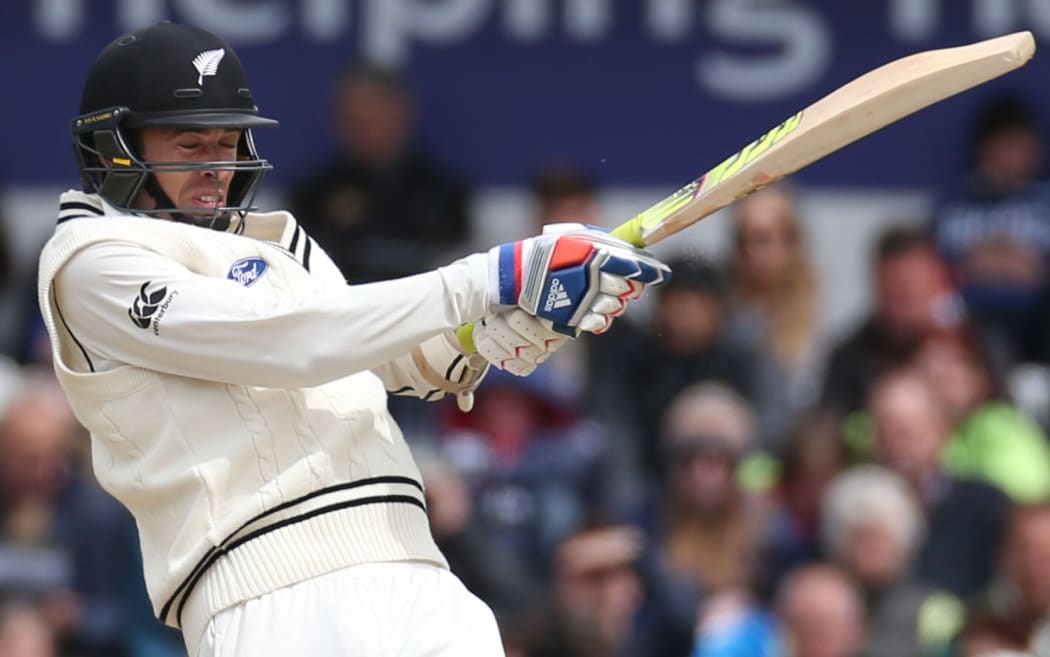 New Zealand's Tim Southee hits a four off James Anderson, during the second Test against England at Headingley.