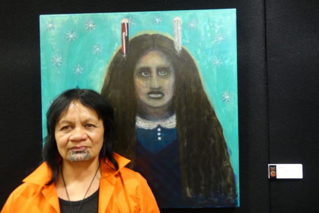 Artist and Northtec graduate Linda Munn with her recent work at Toi Ngāpuhi exhibition opening this week in Whangarei.