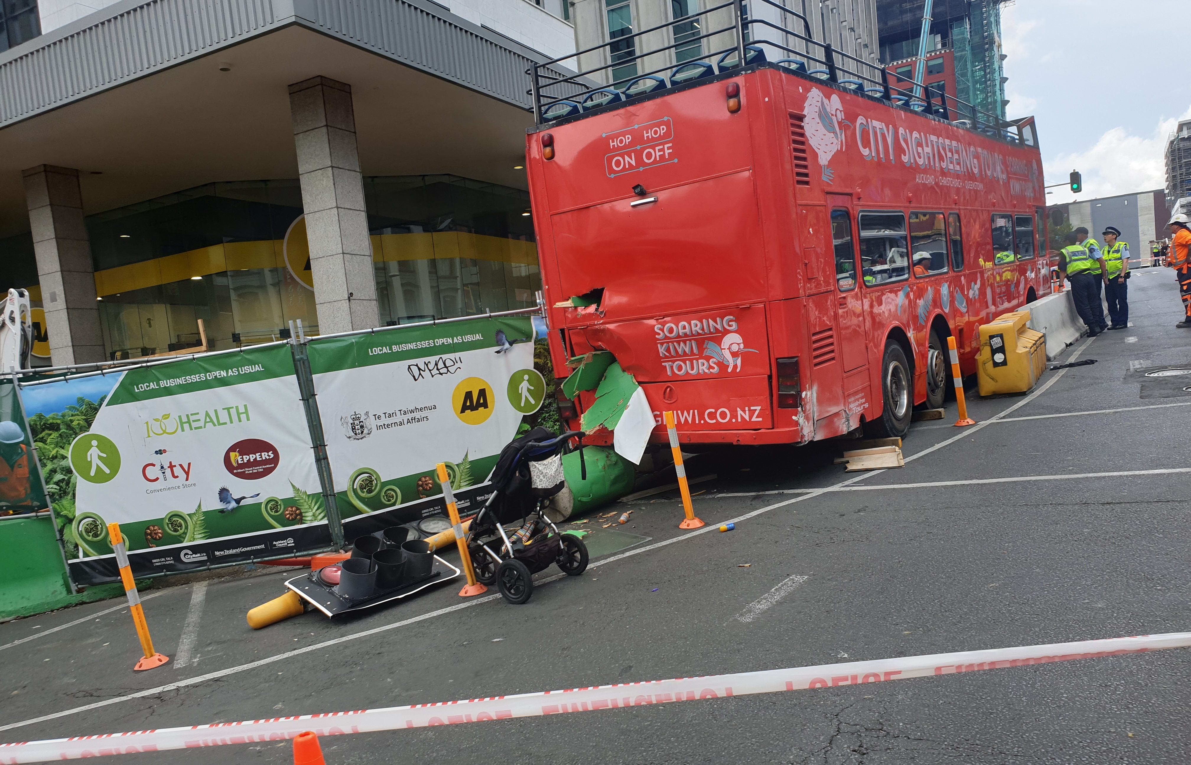 The aftermath of the bus crash on Victoria Street on Monday.