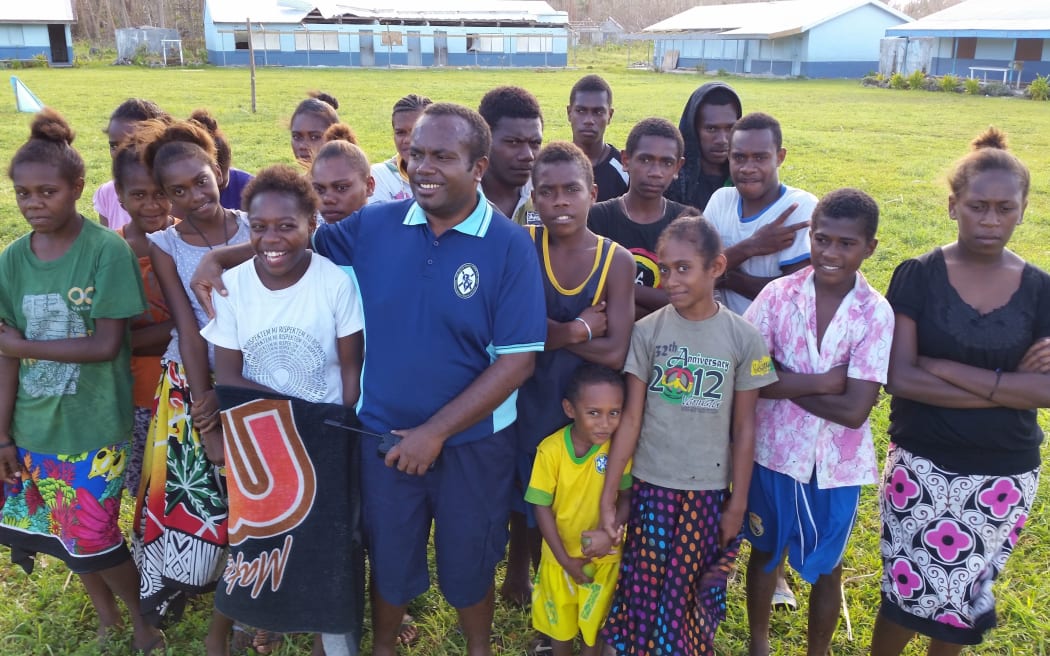Sunday March 22nd School Principal Richard Jenery and the stranded students of Nofo Junior Secondary Boarding School on Emae Island.
