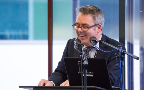 Music historian Chris Bourke, delivering the 2015 Lilburn Lecture.