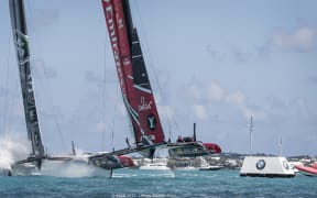 Team New Zealand racing Land Rover Bar in day 2 of qualifying races for the America's Cup. 28 May 017, Bermuda.