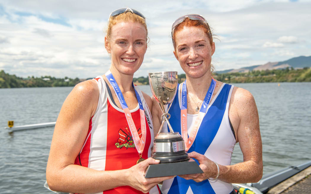 Grace Prendergast and Emma Dyke winners of the women's pair  

NZ National Club Rowing Championships, Lake Karapiro, Cambridge, New Zealand. Friday 21st February 2020.  Copyright photo Â© Steve McArthur / www.photosport.nz