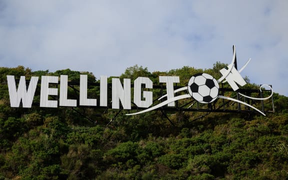 The Wellington 'blown away' sign has had a makeover to mark the FIFA Women's World Cup.