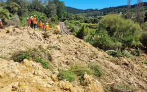 A large slip fell over the main railway freight line between Auckland and Northland during Cyclone Gabrielle.