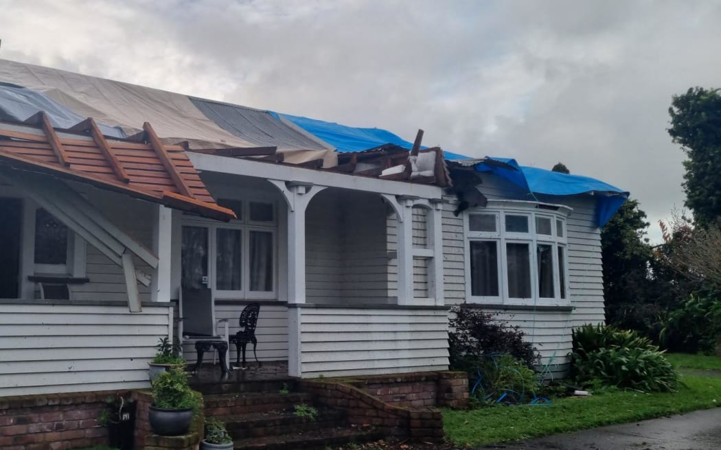 Shirlene Patterson's 100 year old villa in Tuiti Street, Waitara, had much of its roof ripped off, in what many have described as a tornado, just after midnight, on 28 June, 2025.