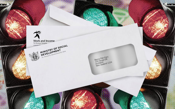 Work & Income letters sitting on top of traffic lights