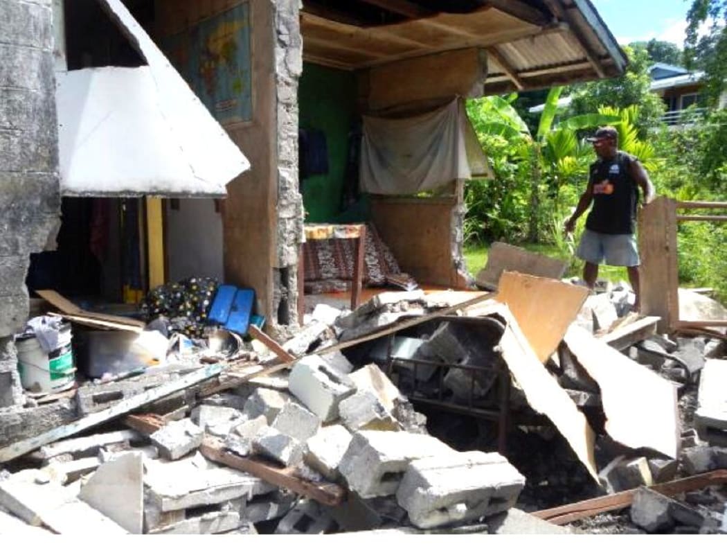A family in Kirakira, narrowly escaped with their lives after the wall of their family home collapsed during the 7.8 earthquake which hit Solomon Islands on 9 December, 2016.