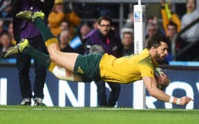 Wallabies winger Adam Ashley-Cooper scores a try.