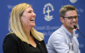 ICAN executive director Beatrice Fihn, left, and coordinator Daniel Hogstan.