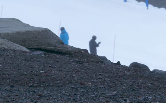Rock and snow at Whakapapa ski field.