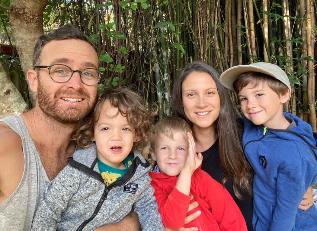 Tom and Beth Daly with their children Beau (6), Finn (4), Hucks (2).