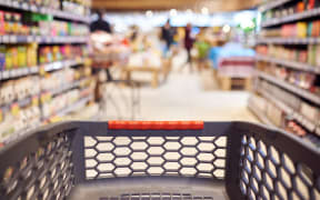 An empty trolley in supermarket.