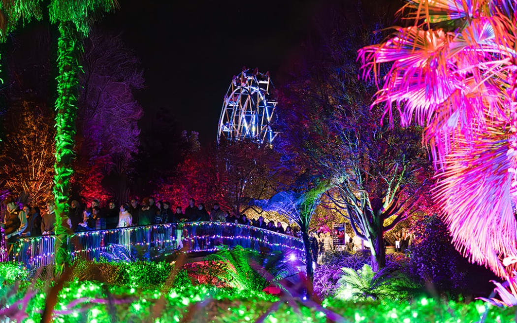 A ferris wheel at the Illuminate Light & Sound Experience in Christchurch.