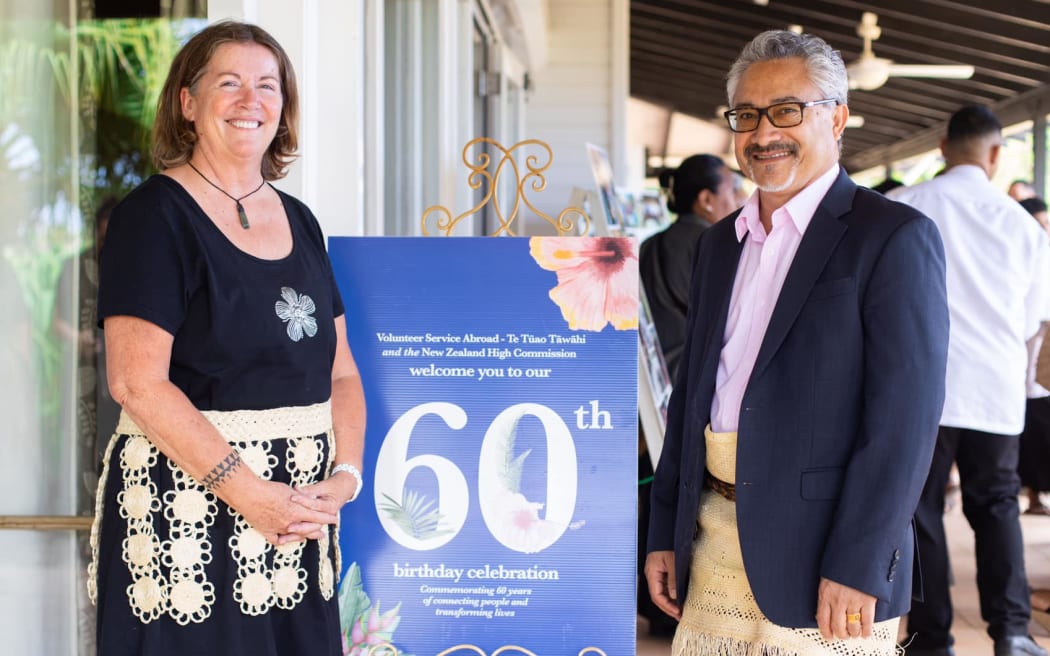 Marie Aekins with local Tongan businessman Minoru Nishi attend VSA 60th anniversary.