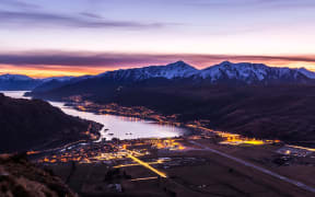 aerial view of Frankton and Lake Wakatipu at twilight  Queenstown, New Zealand