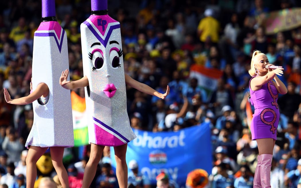 American singer Katy Perry performs prior to the Twenty20 women's World Cup cricket final match between Australia and India in Melbourne on March 8, 2020.