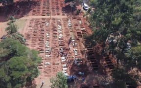 A view of graves dug for victims who died of the novel coronavirus (Covid-19) pandemic as victims being buried in Sao Paulo, Brazil on 1 May, 2021.