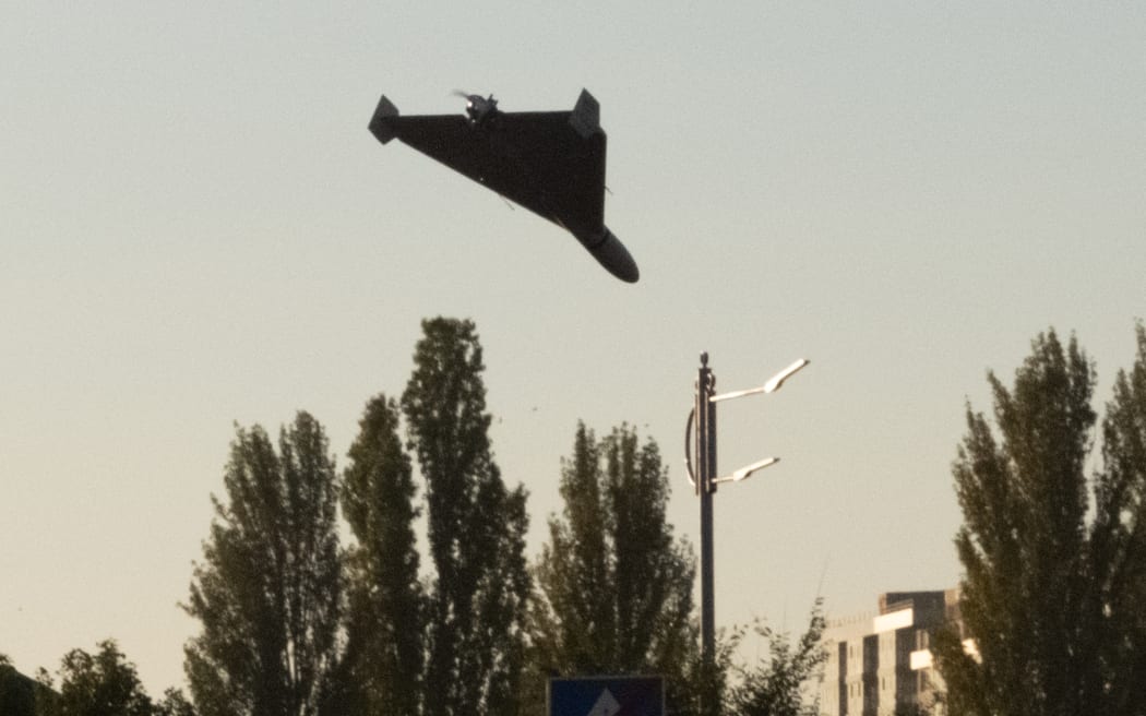 A drone approaches for an attack in Kyiv on 17 October, 2022, amid the Russian invasion of Ukraine.