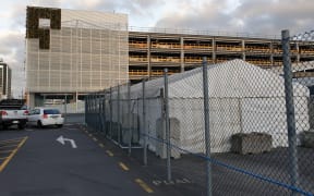 A tent set up at Ports of Auckland where workers are getting a Covid-19 vaccine.
