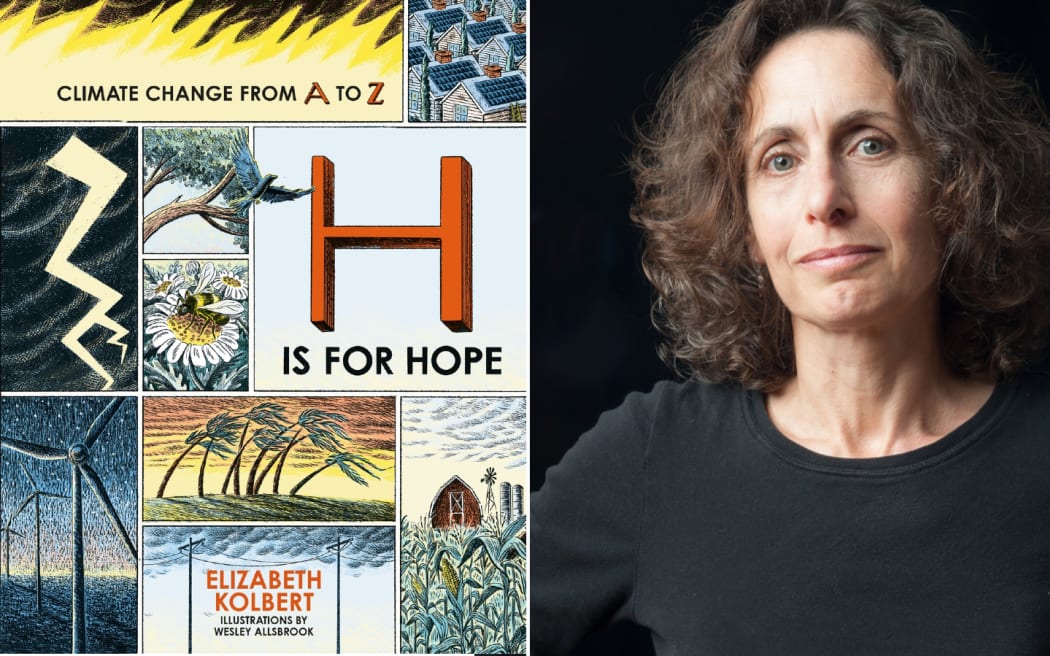 Elizabeth Kolbert and the cover of her book 'H is for Hope'