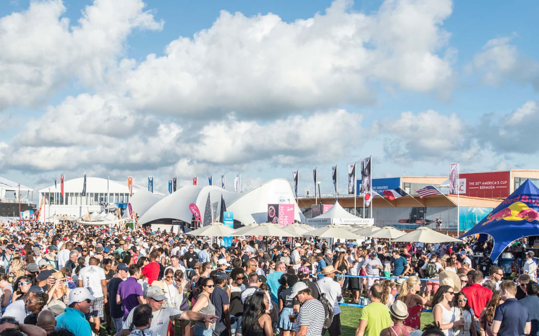 Crowds at the America's Cup Village in Bermuda.