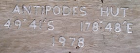 Sign on the hut at Antipodes Island.