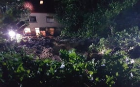The back of a Kohimarama property where a cliff collapsed in last night's torrential rain.