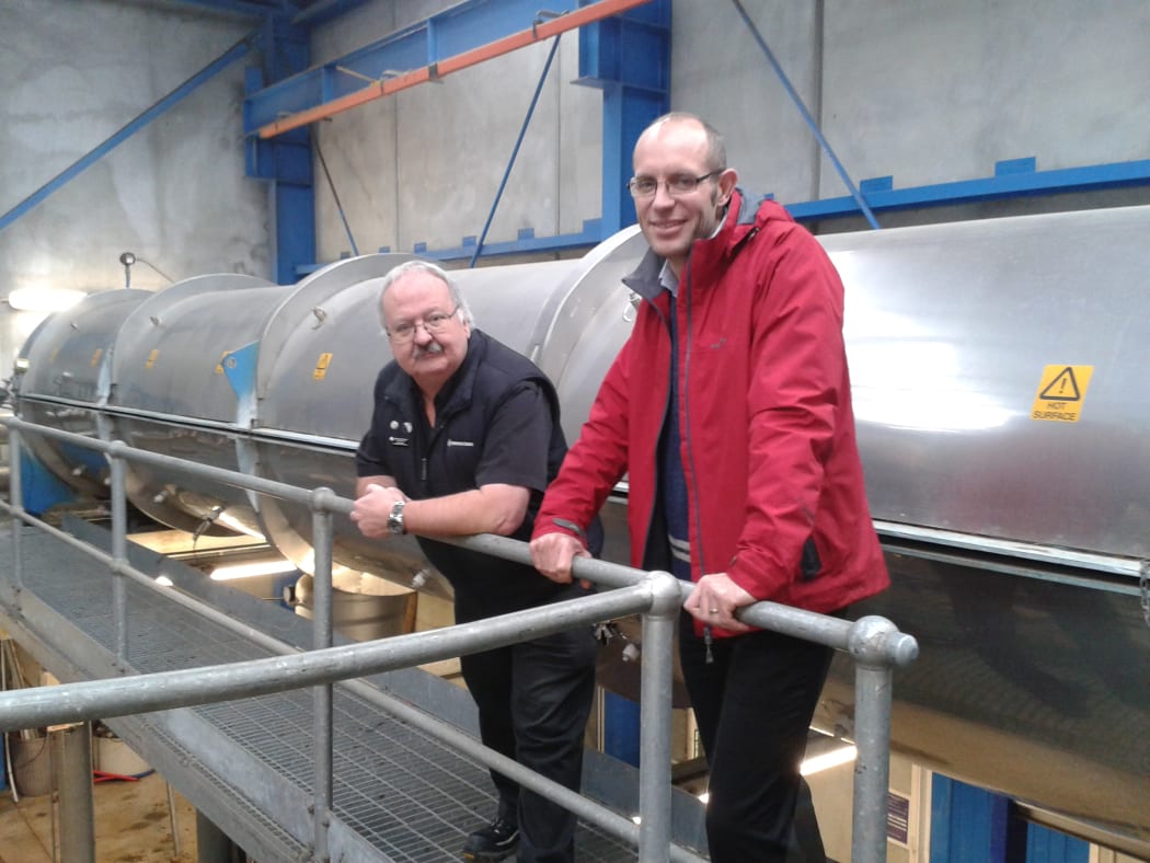 Jake Roos and plant manager Dave Bassett (left) at the Paraparaumu waste treatment plant.