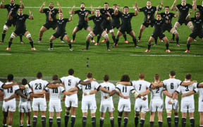 The All Blacks perform the haka during the third rugby test against England at Waikato Stadium in Hamilton during the Steinlager Series - 21 June 2014.