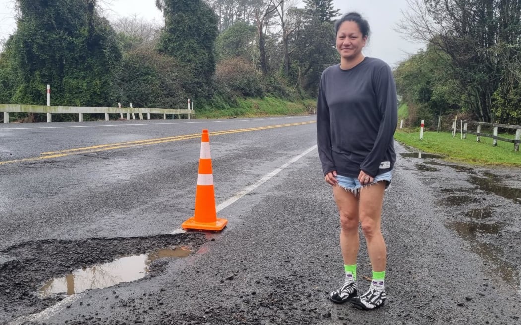 Lettica Shelford says the entire SH3 was covered with floodwaters yesterday which gouged a large hole in the road.