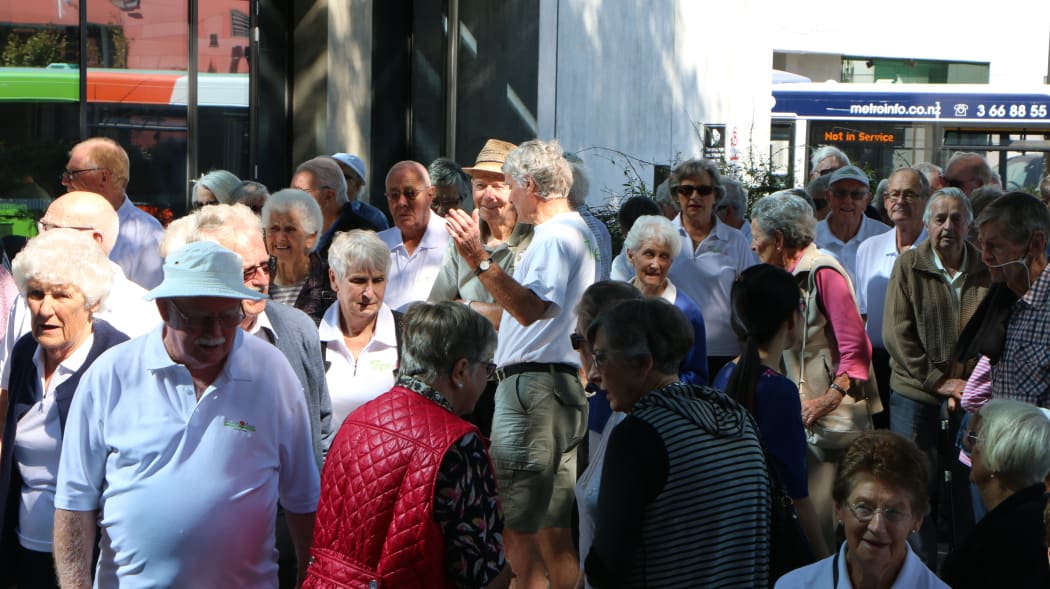 Diana Isaac Retirement Village residents protest outside the Canterbury regional council offices