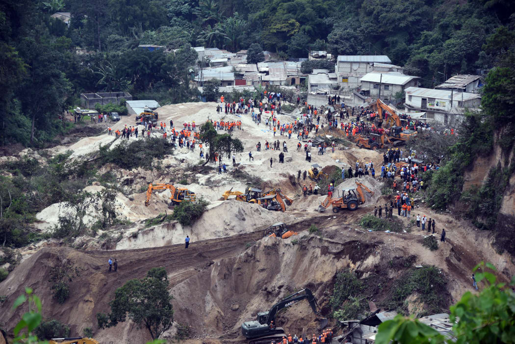 General view of the village of El Cambray II, in Santa Catarina Pinula municipality after a landslide