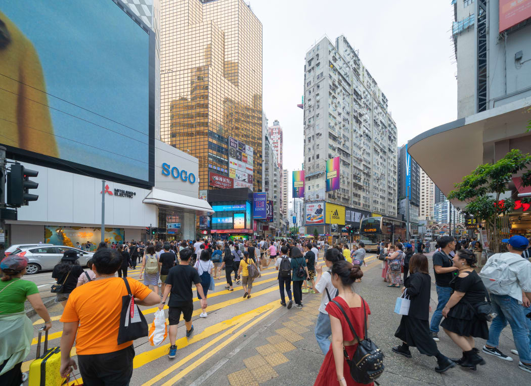 A busy shopping street in Hong Kong's Causeway Bay district.