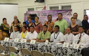Some of the USA-bound football players from American Samoa, with their parents.