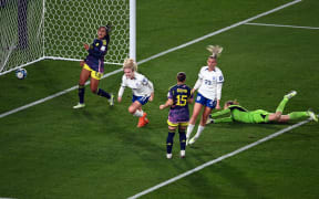 England's Lauren Hemp scores a goal against Colombia in their FIFA World Cup quarter-final in Sydney.